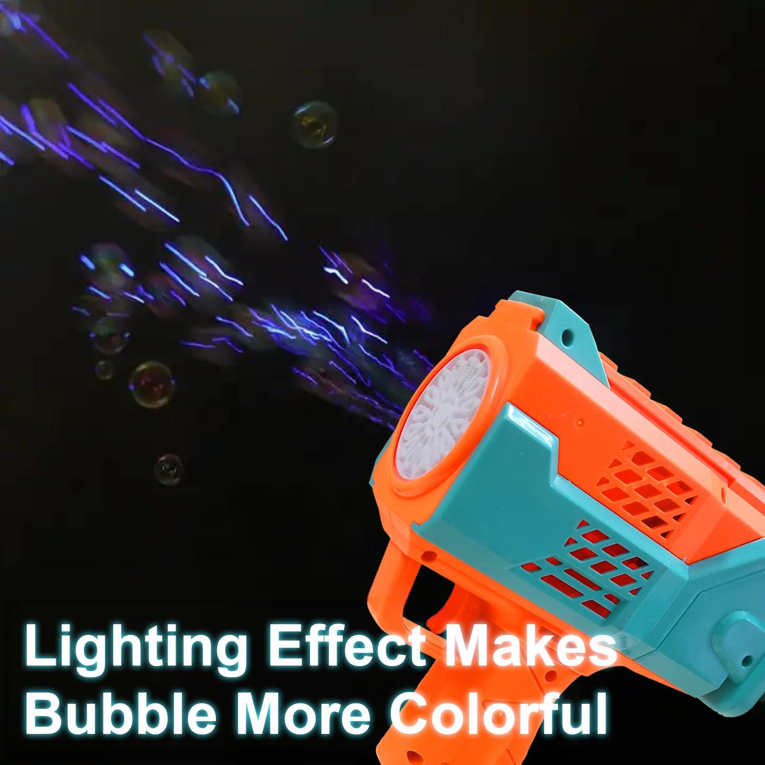 Electric Rechargeable Bubble Maker Musical Gatling Gun Toy for Kids with Cool Lights and Music - Indoor and Outdoor Toy with One Click Bubble Launch - Color As Per Stock