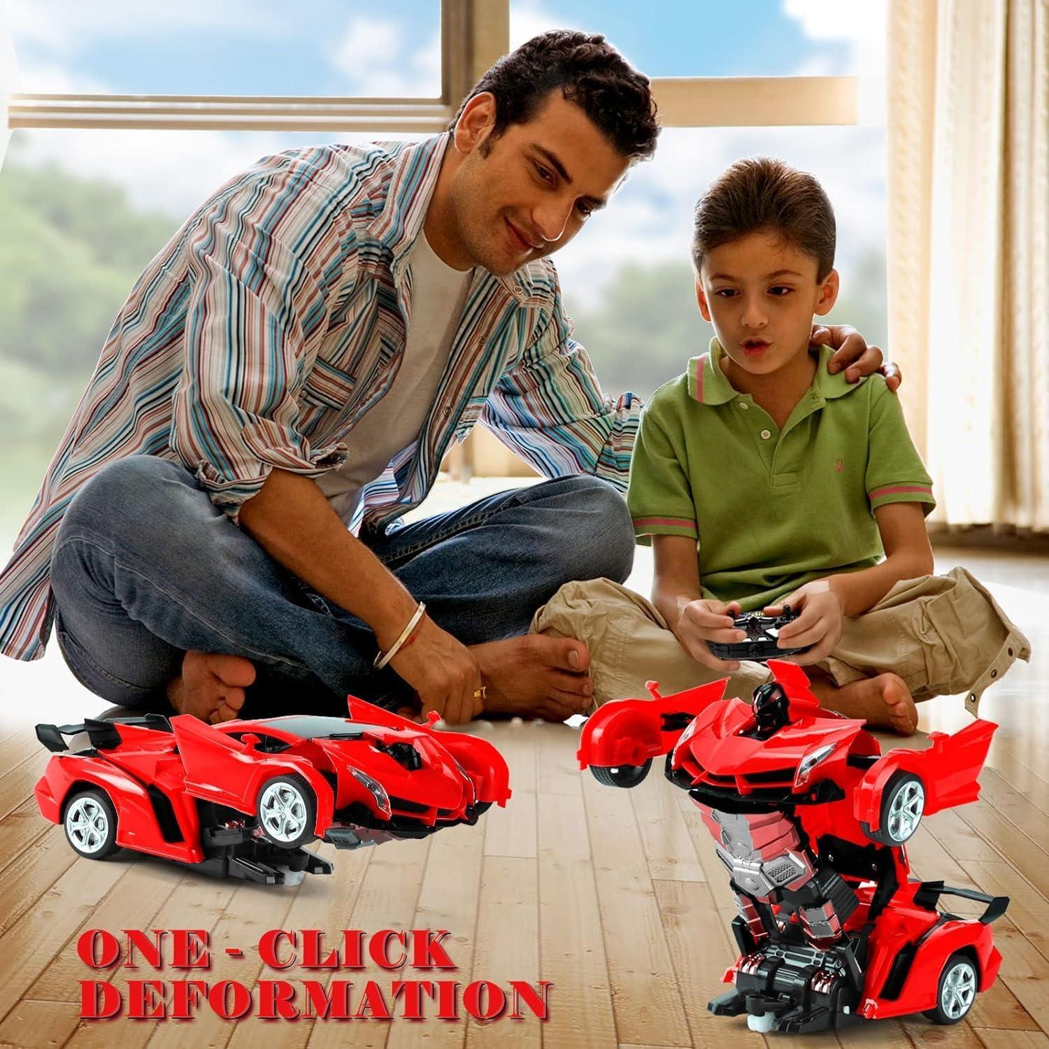 Transform Robot RC Car Rotating RC Deformation Robot Car Toy with LED Light - Multicolor
