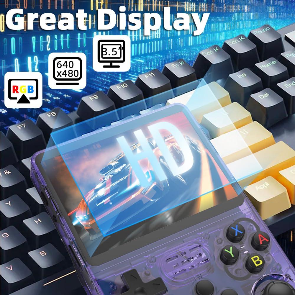 R36S Video Game Handheld Console, Built-in 64GB TF Card, 3.5 Inch IPS Screen, Retro Linux System, Support 15000+ Classic Games, 2.4G Wireless Gamepad, TV, Monitor Connection
