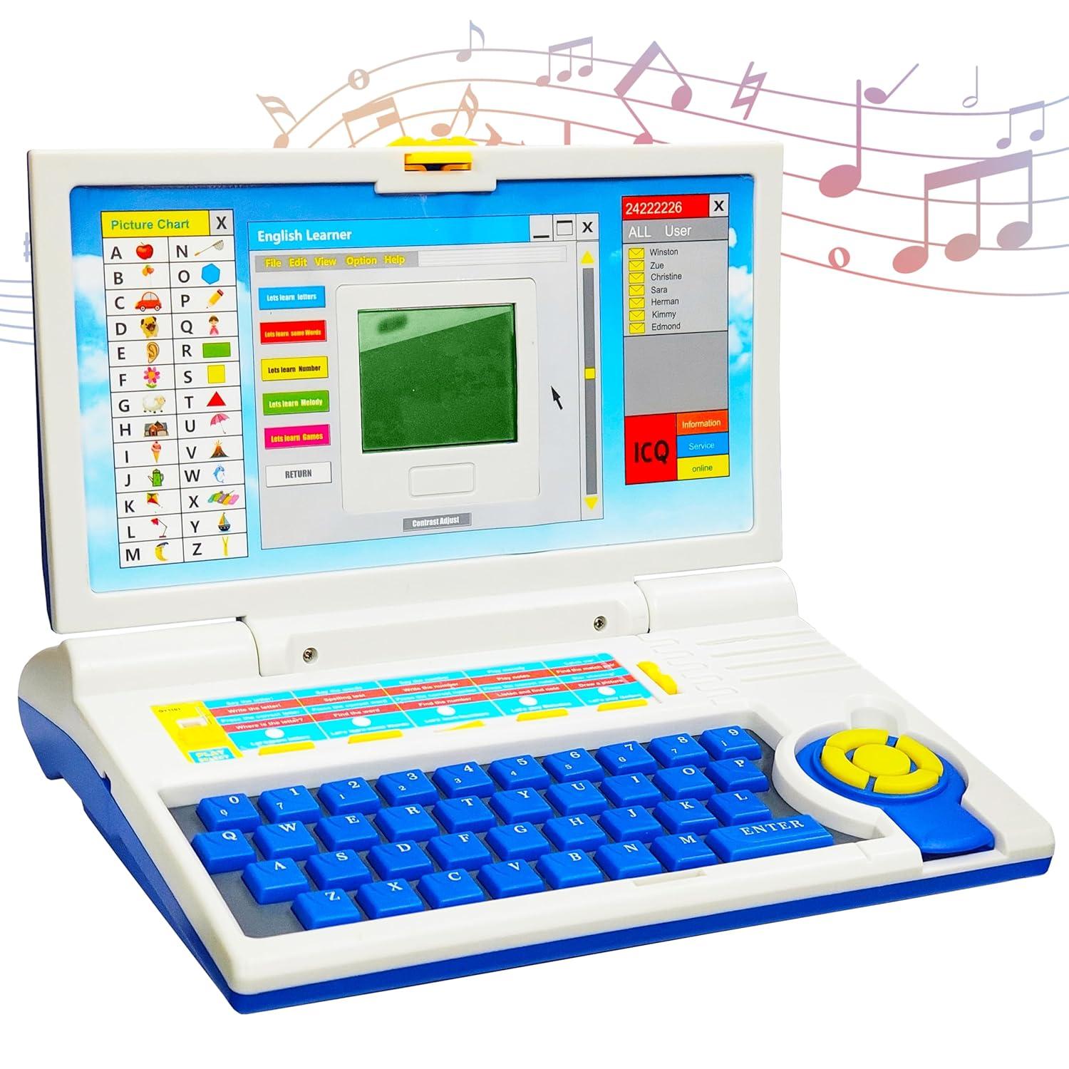 Educational Laptop Computer Toy for Kids with Mouse - 20 Activities English Learner Notebook with Games - Learn Alphabets, Words, Numbers and Music - Color As Per Stock